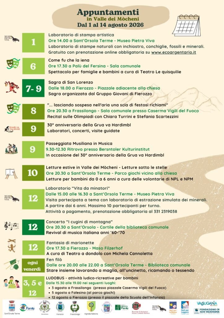 Appuntamenti in Valle dei Mòcheni di agosto