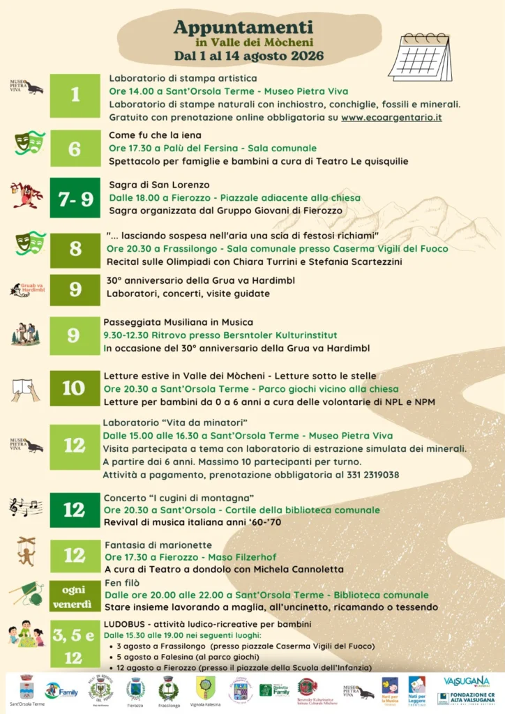 Appuntamenti in Valle dei Mòcheni di agosto